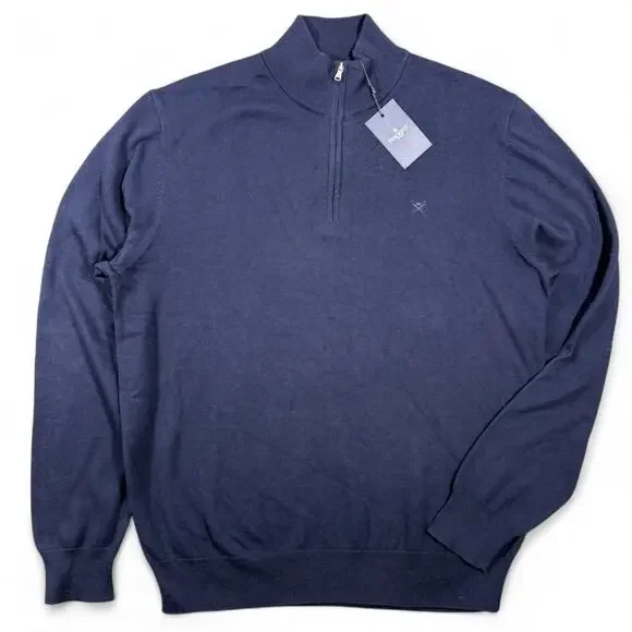Hackett London Cotton Silk Quarter Zip Sweater Mens L Luxe Preppy Classic Navy - Picture 2 of 10